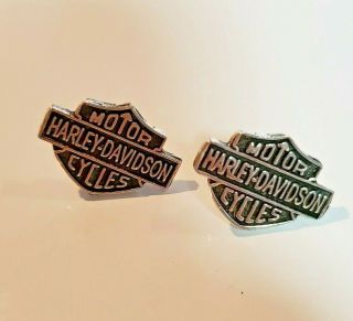 Handmade Harley Davidson Stud Earrings - 5/8 " W X 1/2 " L Silver Color