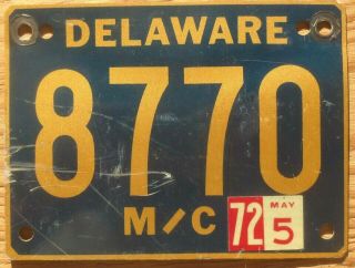 1972 Delaware Motorcycle License Plate Number Tag - $2.  99 Start