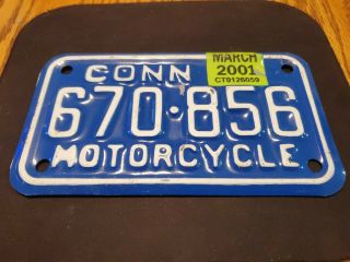 2001 Connecticut Motorcycle License Plate.  670 - 856