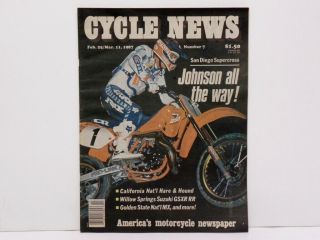 Cycle News Newspaper February 25/march 11,  1987 - Honda Cr250 Ricky Johnson