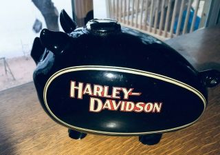 Vintage Porcelain Harley Davidson Motorcycle Gas Tank Piggy Bank - Tiny Chip On