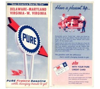 Vintage 1965 De/md/va/wv Road Map – Pure Oil Co.