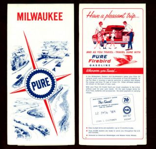 Vintage 1967 Milwaukee,  Wisconsin Road Map From Pure Oil Co.