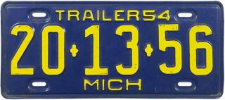 1954 Michigan Trailer License Plate (gibby Choice)