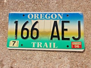 Oregon Trail Graphic License Plate Exp 96 Covered Wagon Very Decent