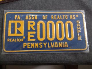 Pennsylvania Realtor Sample License Plate