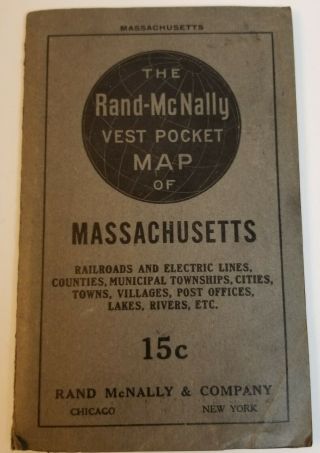 Sj057: C.  1910 Rand - Mcnally Vest Pocket Map Of Massachusetts,  Railroads & More