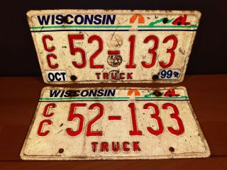 Wisconsin License Plate Tags Truck Cc 52 133 Pair.  Fast