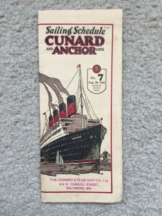 Cuard Line / Anchor Line - Sailing Schedule - 1930