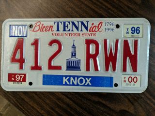 1996 Tennessee Bicentennial License Plate Knox County.