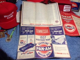 1937 Pan - Am Motor Oils Tennessee Road Map