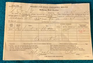 (47) Santa Fe Railroad “railway Mail Service “ Request For Space - Emergency