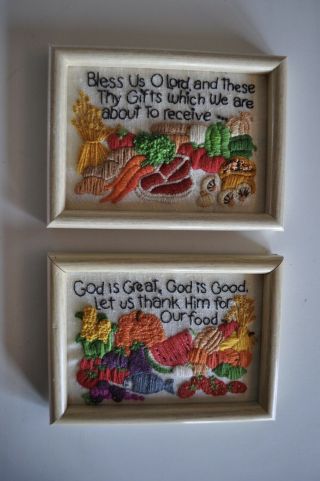 Vintage Jiffy 644 Kit God Is Great & 645 Bless Us O Lord Wall Hanging 1977