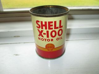 Vintage Shell X - 100 Motor Oil Can Coin Piggy Bank : (2 3/4 " Tall Canada) No Lid