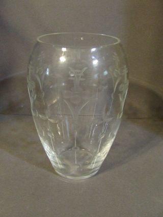 Vintage Etched Cut Crystal Glass Vase 6 "