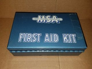 Vintage 1950s Msa First Aid Kit Metal Case Filled With Medicine Bandages Medical