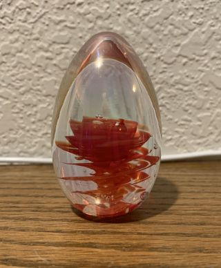 Vintage Glass Swirl Egg Shaped Paperweight - Signed
