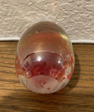 Vintage Glass Swirl Egg Shaped Paperweight - signed 2