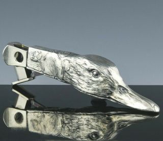 Quality Antique Silver Plated Duck Head Figural Desk Top Cigar Cutter