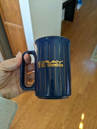 Vintage Cray Research Inc.  Coffee Mug Cup Blue With Gold Vertical Stripes,  Euc