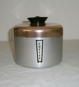 Vintage Spun Aluminum Coffee Canister W Copper Tone Lid & Black Knob
