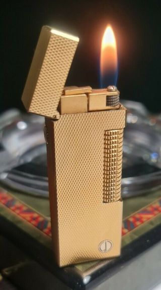 Newly Serviced,  Dunhill D Logo Barley Gold Plated Rollagas Lighter