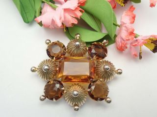Vintage Marvella Amber Rhinestone Gold Beaded Tips Cluster Pin Brooch