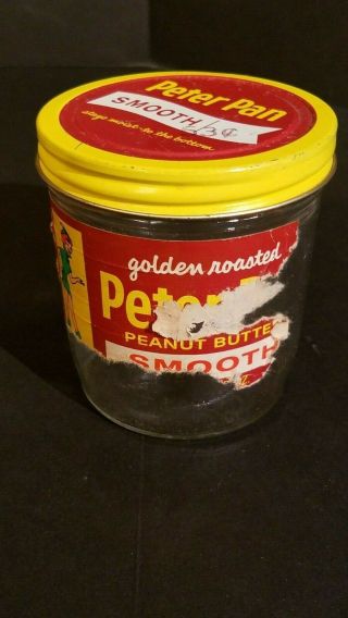 Vintage Peter Pan Smooth Peanut Butter Glass Jar With Metal Lid