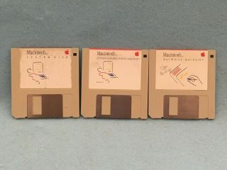 Vintage 1984 Apple Macintosh (3) Floppy Disks System Disk,  Macwrite,  Macpaint