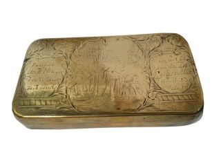 Rare 18th Century Hand Made Engraved Dutch Tobacco Brass Box,  Tin Lined 1740