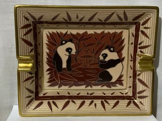 Rare Hermes France Panda Bear Cigar Ashtray Gold Accents