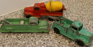 3 Vintage Die Cast Tootsietoy Vehicles Cement Mixer Mack Tow Truck Wrecker