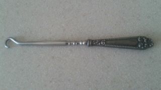 Vintage Ornate Sterling Silver Button Hook 4 1/2 " Long Shoe Tool Accessory