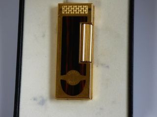 Dunhill Rollagas Pipe Lighter - Lacquered Panels With Gold Plated Trim - Boxed