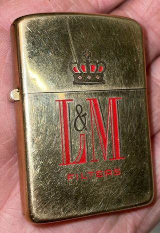 1950’s Zippo Lighter 10k Gold Filled - Liggett & Myers L & M Tobacco Co Logo B2