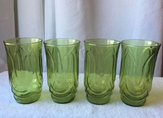 Set Of 4 Vintage Anchor Hocking Avocado Green Drinking Glasses