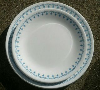 Set Of 8 Vintage Corelle Snowflake Blue Garland 4 Dinner Plates & 4 Salad Plates