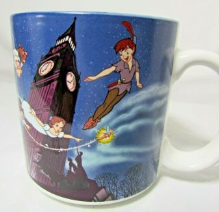 Vtg Walt Disney Classics Peter Pan Tinkerbell Coffee Cup Mug Blue Interior