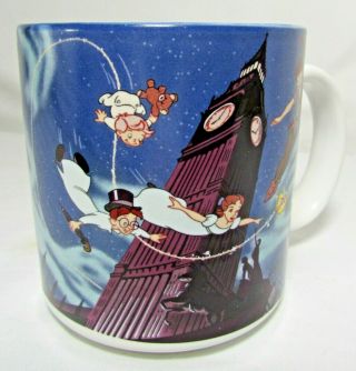 Vtg Walt Disney Classics Peter Pan Tinkerbell Coffee Cup Mug Blue Interior 2