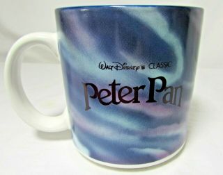 Vtg Walt Disney Classics Peter Pan Tinkerbell Coffee Cup Mug Blue Interior 3