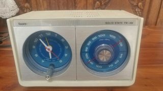 Vintage Sears Blue & White Clock & Solid State Am Fm Radio W/ Box - Model 2364