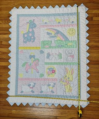 Vintage Baby Hand Quilted Blanket Wall Hanging Animals Prarie Point Border