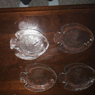 Vintage Arcoroc France Clear Glass Fish (appetizer/bread) Plate - Set Of 4