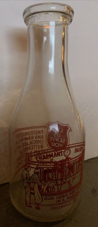 Rare Vintage Glass Milk Bottle Quart Chapman Dairy Greenville Sc