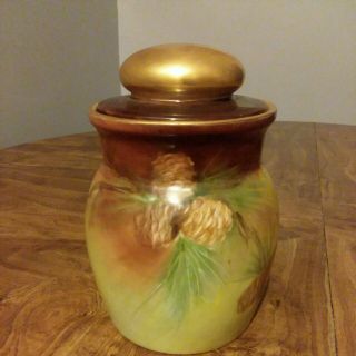 Antique German Hand Painted Porcelain Tobacco Jar Humidor