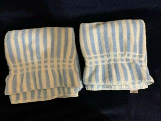 Vintage Cannon Royal Family Cotton Bath Towels Blue White Striped Usa