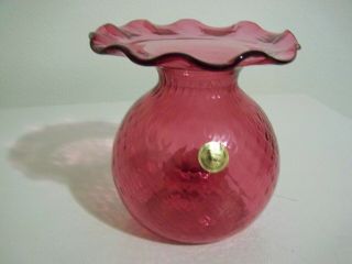 Vintage Ruffled Rossi Hand Blown Cranberry Pink Glass Vase Niagara Falls