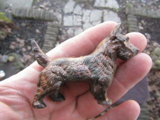 Vintage Metal Dog Miniature Figurine Scottish Terrier Scottie Bronzed Solid No R