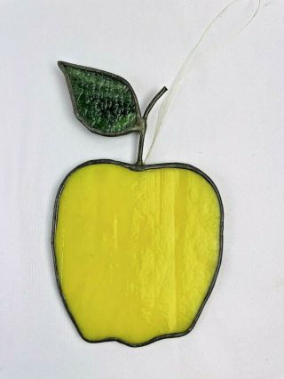 Vintage Stained Glass Suncatcher Window Art Decor Apple Yellow Fruit