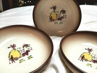 Vintage Brock Of California Brown Farm Bowls - Set Of Three 6.  5 "